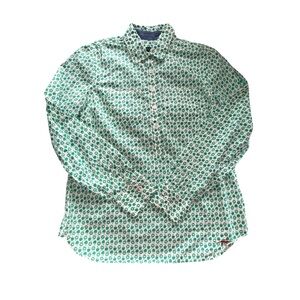 Talbots Women’s Green Apple Patterned Half Button Up Blouse Size 2P Teacher
